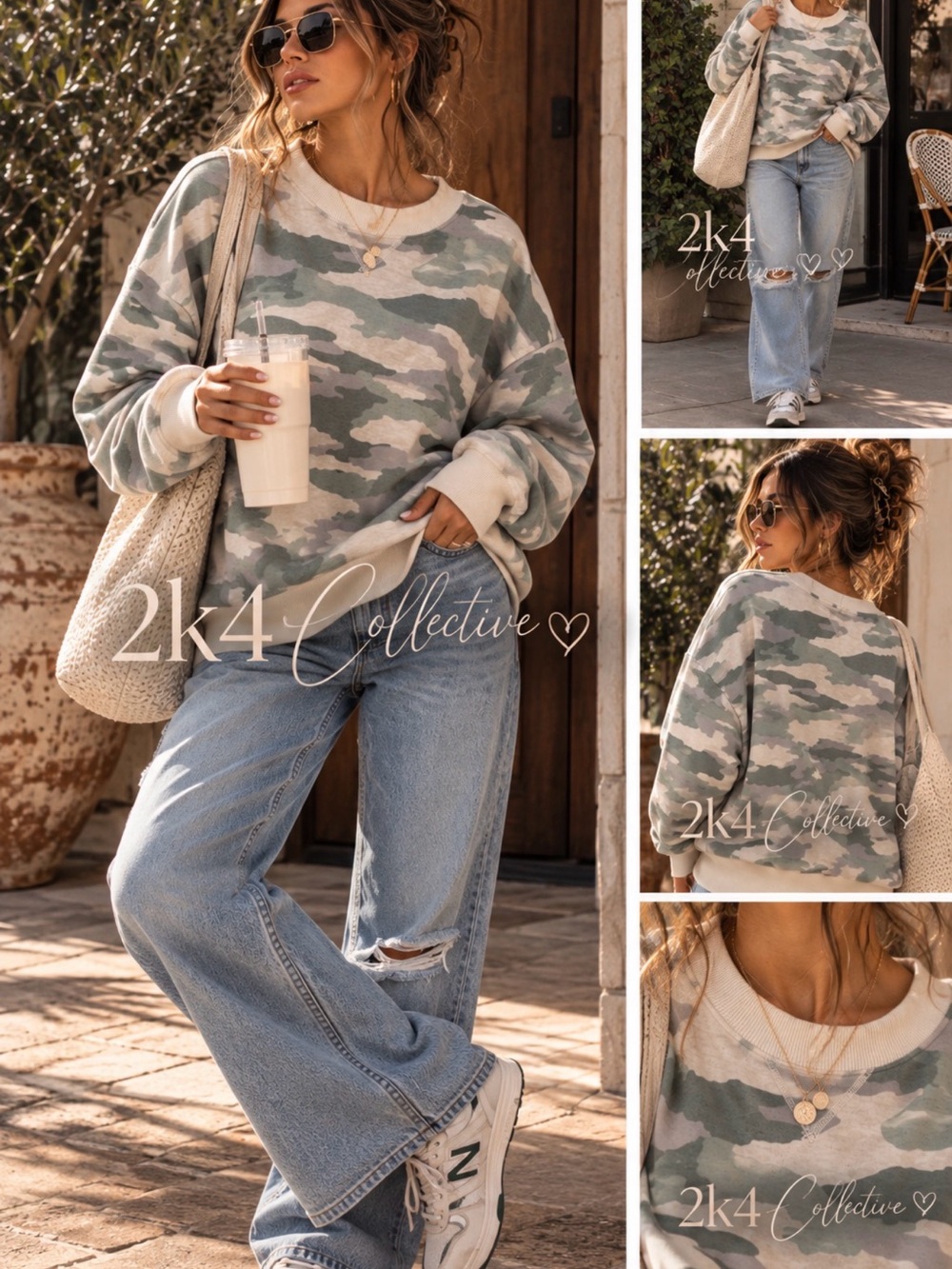 Aerie Camo Oversized Crewneck Sweater Size Small Relaxed Fit